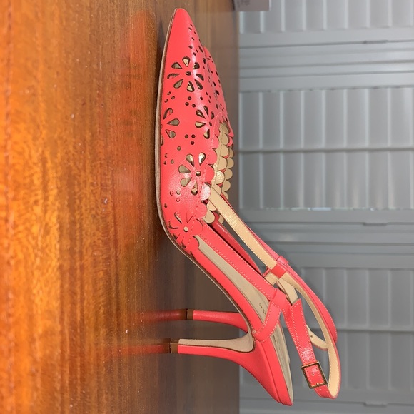 Kate Spade Red Floral Cutout Heels - Picture 2 of 5